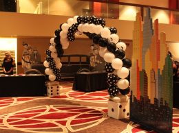 Black & White Balloon Arch & City Cut Outs Black & White Balloon Arch & City Cut Outs